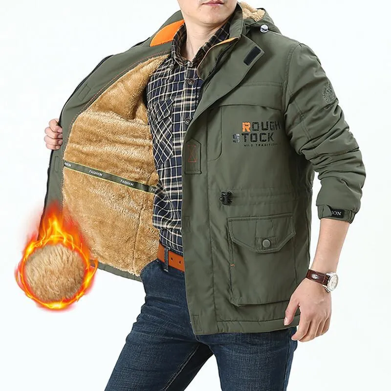 Herren winddichter Fieldparka mit wärmender Kunstfell‑Innenlage, Kapuze und multifunktionalen Taschen Nord Taschen