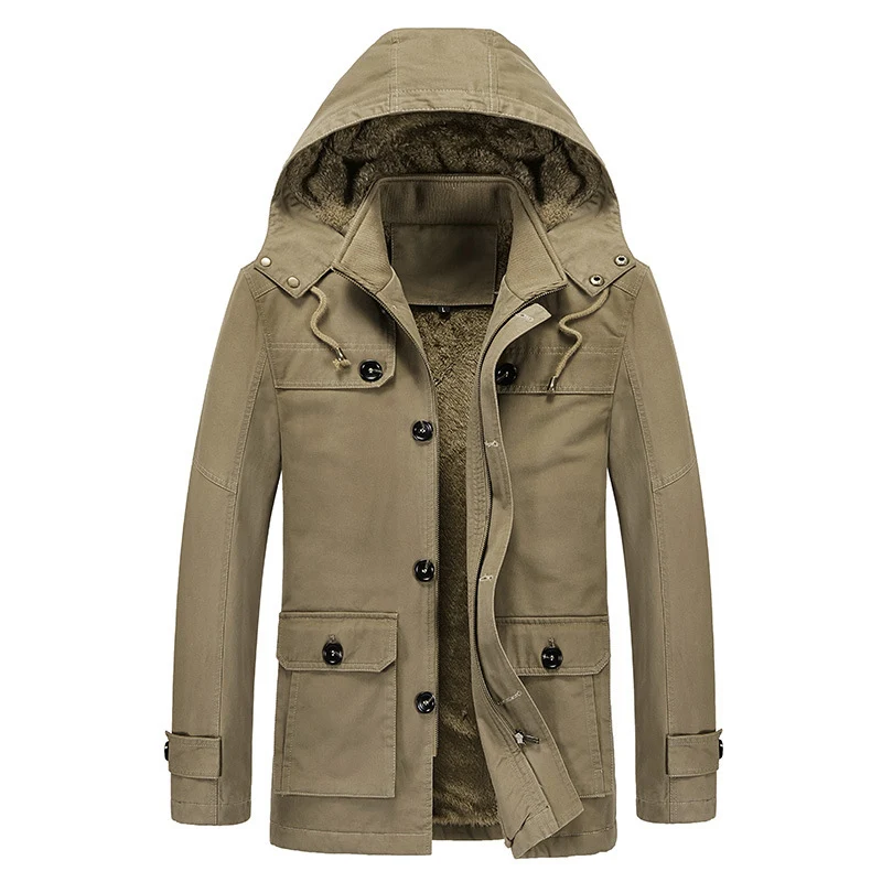 Herren Winddichter Canvas-Parka mit Teddyfleece-Innenfutter, Kapuze und Multifunktionstaschen Nord Taschen