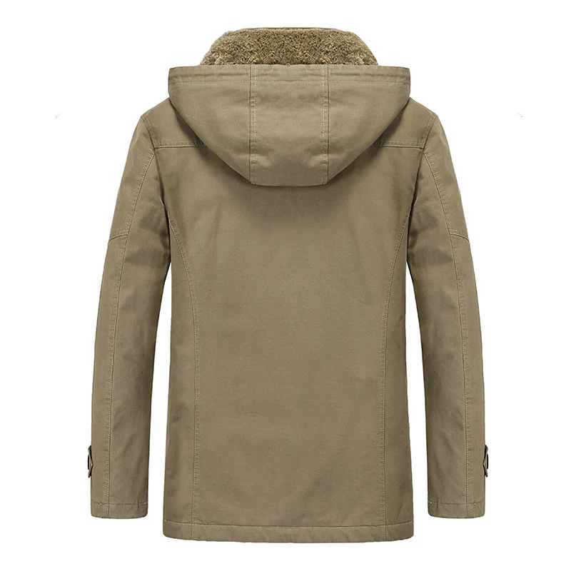 Herren Winddichter Canvas-Parka mit Teddyfleece-Innenfutter, Kapuze und Multifunktionstaschen Nord Taschen