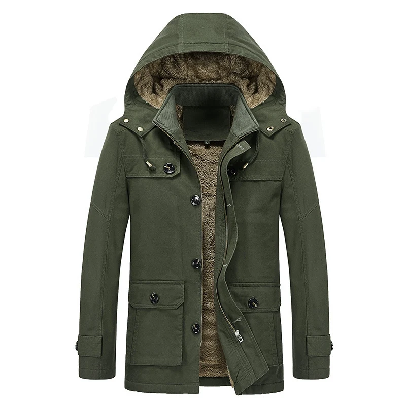 Herren Winddichter Canvas-Parka mit Teddyfleece-Innenfutter, Kapuze und Multifunktionstaschen Nord Taschen