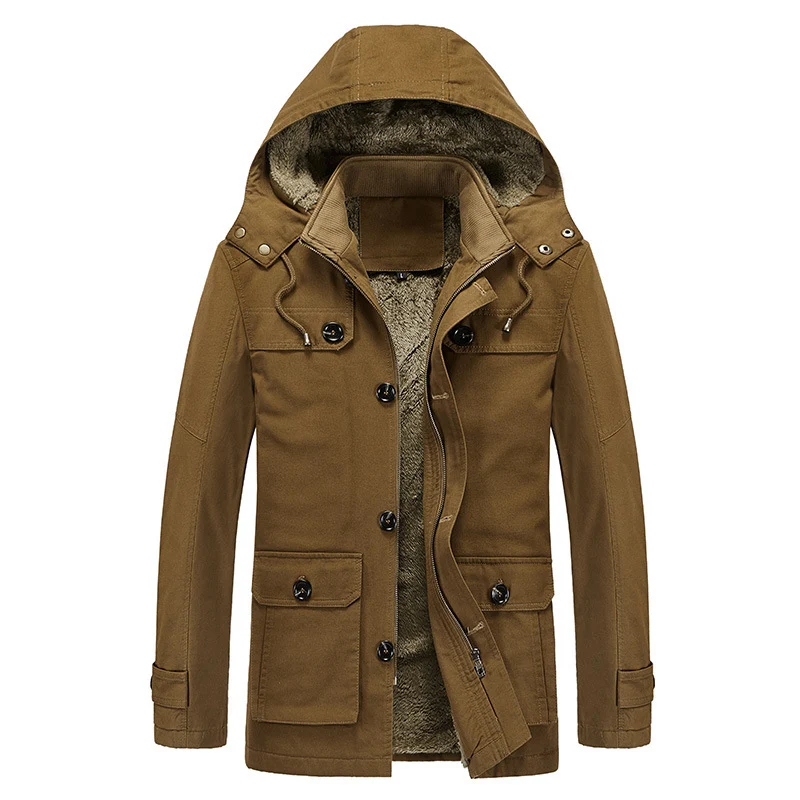 Herren Winddichter Canvas-Parka mit Teddyfleece-Innenfutter, Kapuze und Multifunktionstaschen Nord Taschen