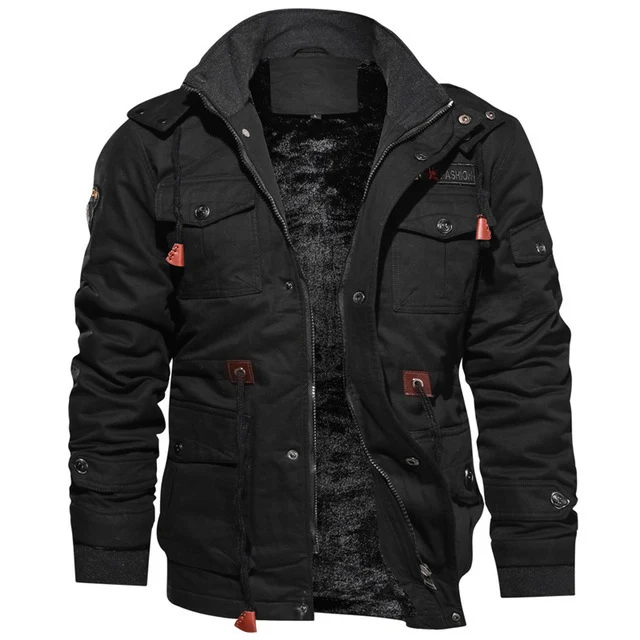 Herren winddichte Multifunktions‑Fieldjacke aus Canvas mit wärmender Teddyplüsch‑Innenlage und verstellbarem Kordzug Nord Taschen