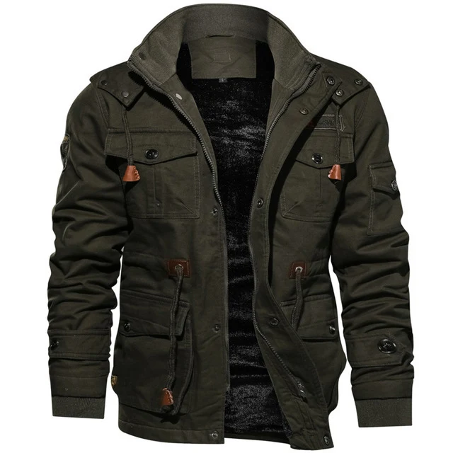 Herren winddichte Multifunktions‑Fieldjacke aus Canvas mit wärmender Teddyplüsch‑Innenlage und verstellbarem Kordzug Nord Taschen