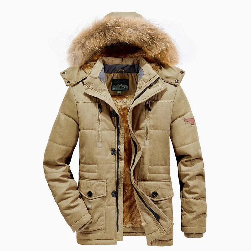 Herren wattierter Parka mit Kunstfellkapuze und Teddyfutter Nord Taschen