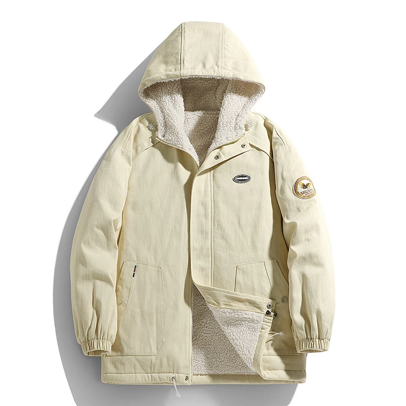 Herren wattierter Canvas‑Parka mit Sherpa‑Fleece‑Futter und Kapuze Nord Taschen