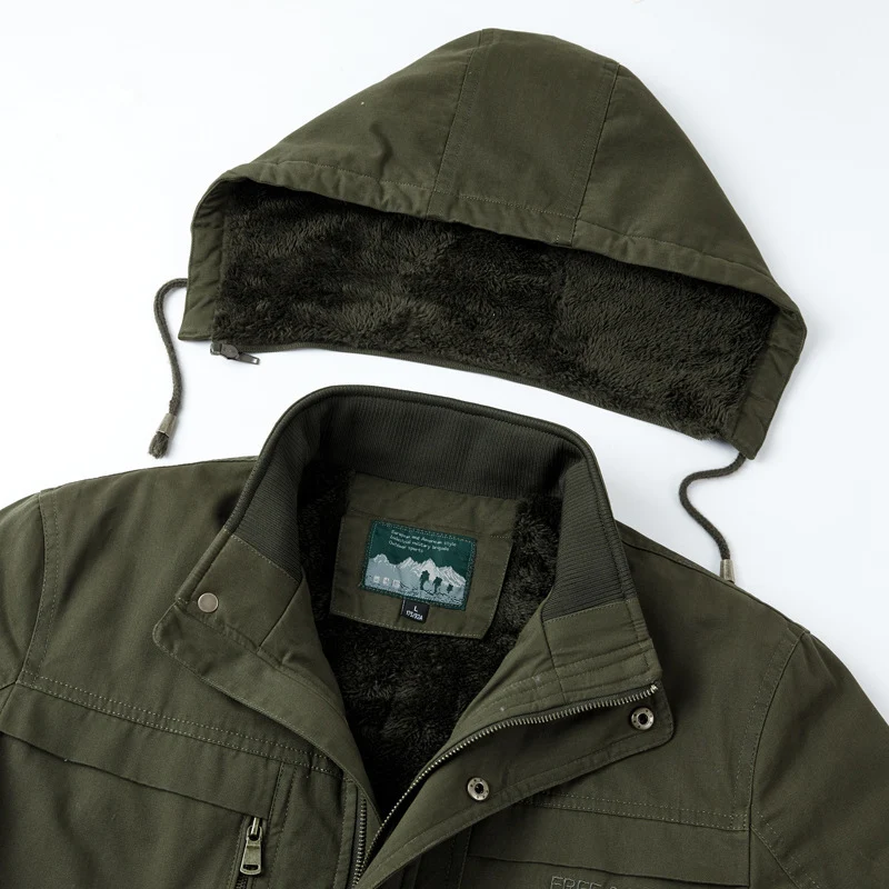 Herren Wattierte Winterparka mit Teddyfutter, Kapuze und robustem Canvas Nord Taschen