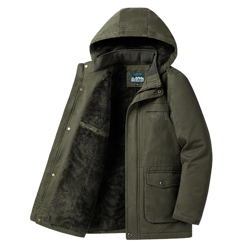 Herren Wattierte Winterparka mit Teddyfutter, Kapuze und robustem Canvas Nord Taschen