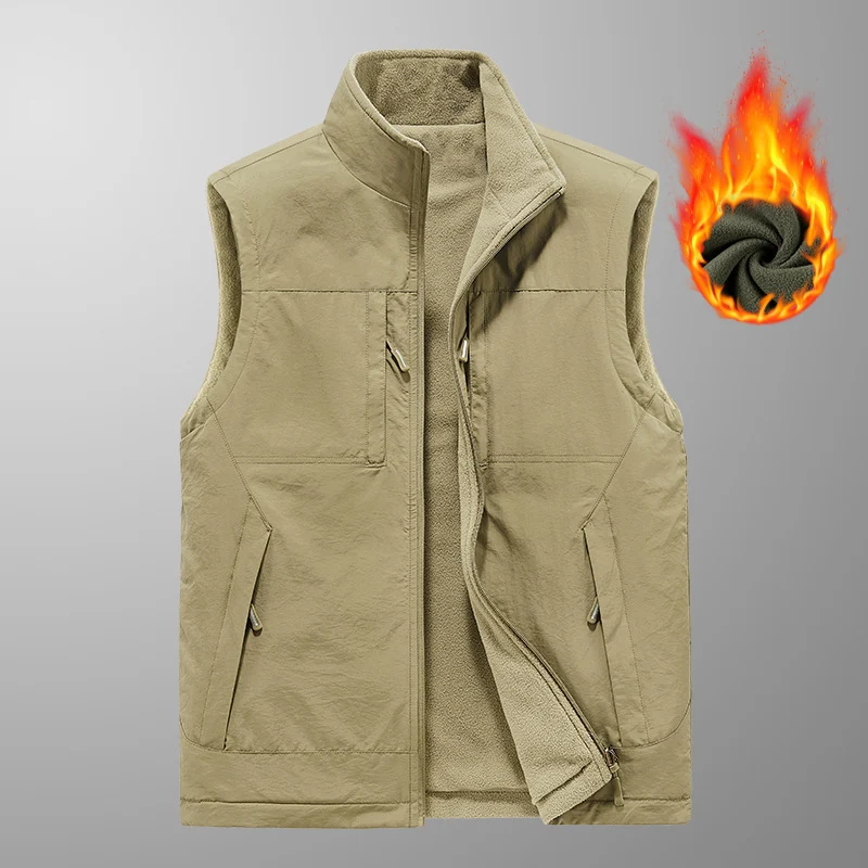 Herren wattierte Thermo-Fleece Weste mit wasserabweisender Nylon‑Shell und hohem Stehkragen Nord Taschen