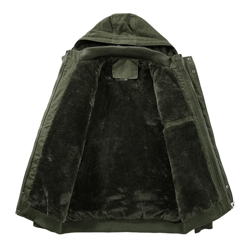 Herren Wasserabweisender Canvas-Bomber mit wärmender Sherpa-Innenlage, Kapuze und Utility-Taschen Nord Taschen