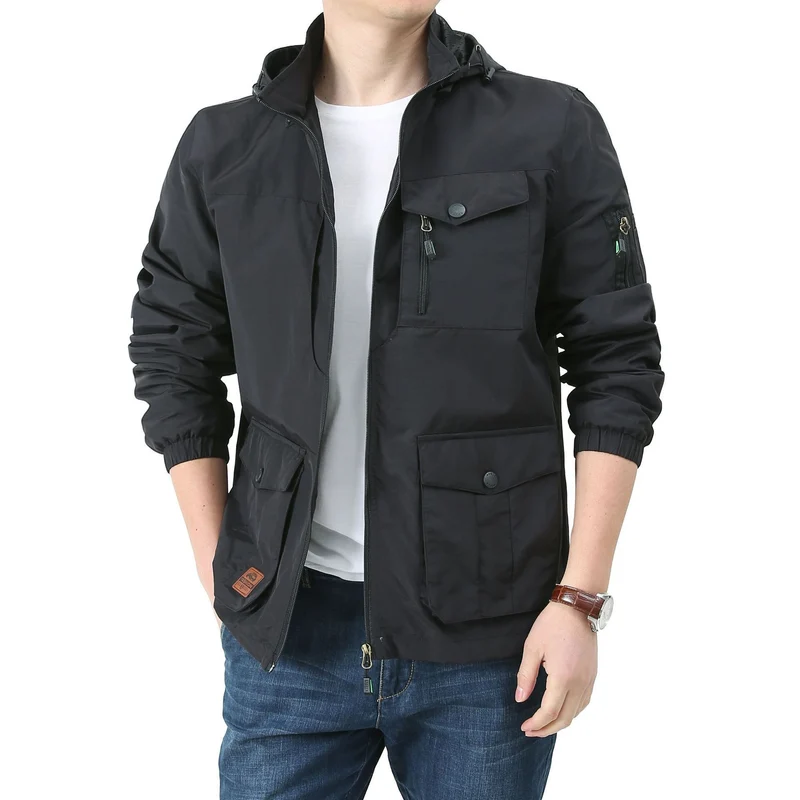Herren wasserabweisende Kapuzen-Canvas-Fieldjacke mit verdecktem Zweiwege-Reißverschluss, elastischen Ärmelbündchen und Utility-Pattentaschen Nord Taschen