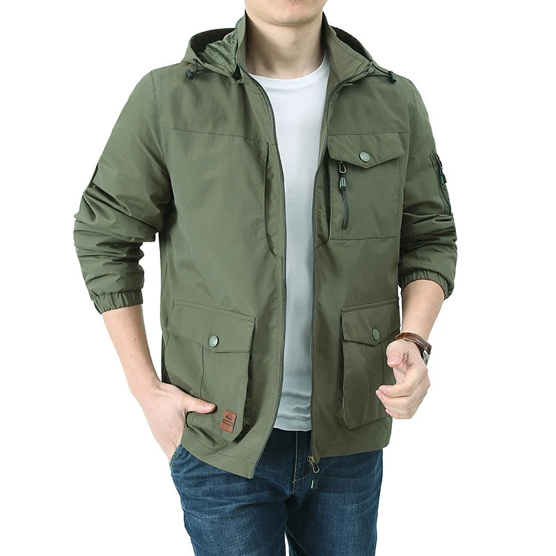 Herren wasserabweisende Kapuzen-Canvas-Fieldjacke mit verdecktem Zweiwege-Reißverschluss, elastischen Ärmelbündchen und Utility-Pattentaschen Nord Taschen
