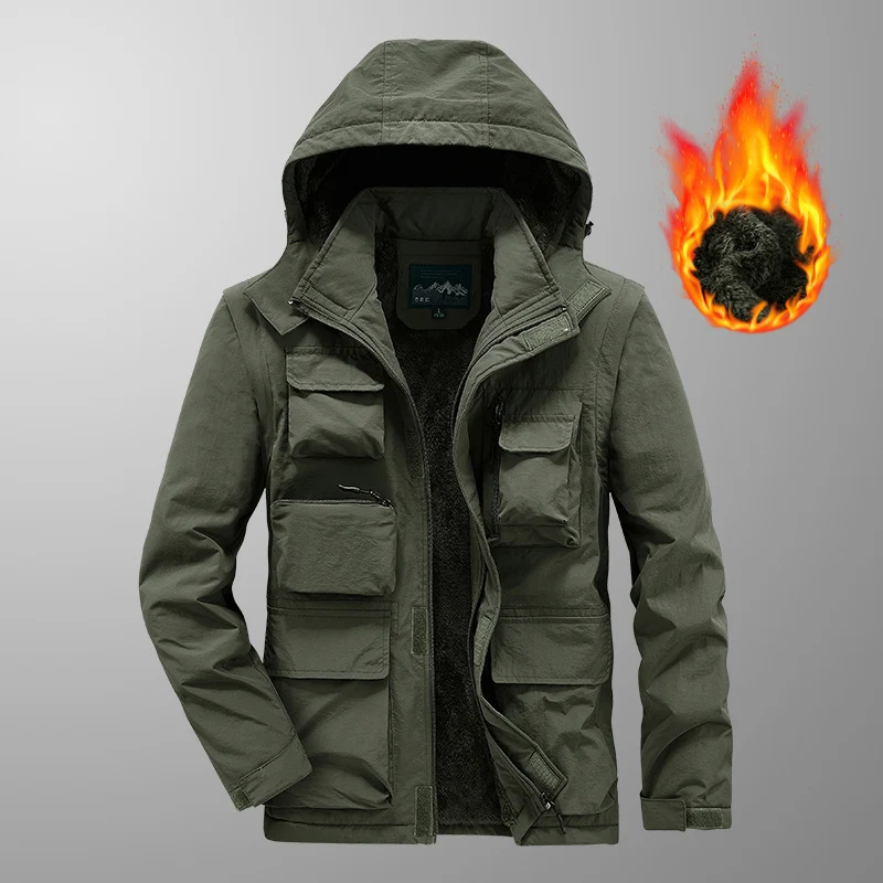 Herren Wärmender Multifunktions-Parka mit Teddyfleece-Innenfutter, Kapuze und Utility-Taschen Nord Taschen