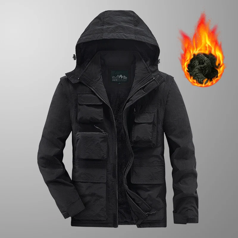 Herren Wärmender Multifunktions-Parka mit Teddyfleece-Innenfutter, Kapuze und Utility-Taschen Nord Taschen