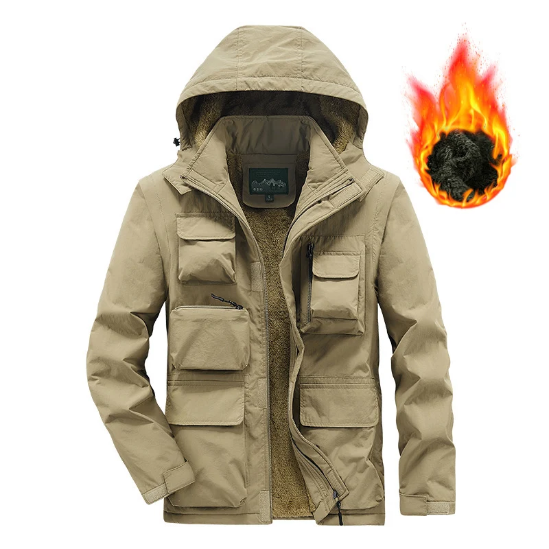 Herren Wärmender Multifunktions-Parka mit Teddyfleece-Innenfutter, Kapuze und Utility-Taschen Nord Taschen