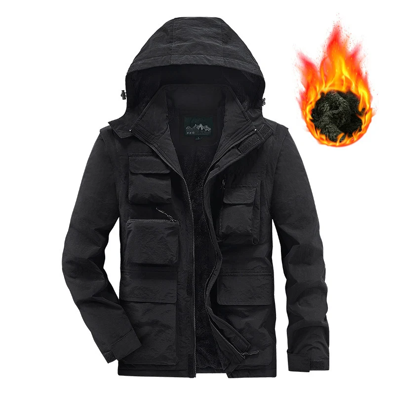 Herren Wärmender Multifunktions-Parka mit Teddyfleece-Innenfutter, Kapuze und Utility-Taschen Nord Taschen
