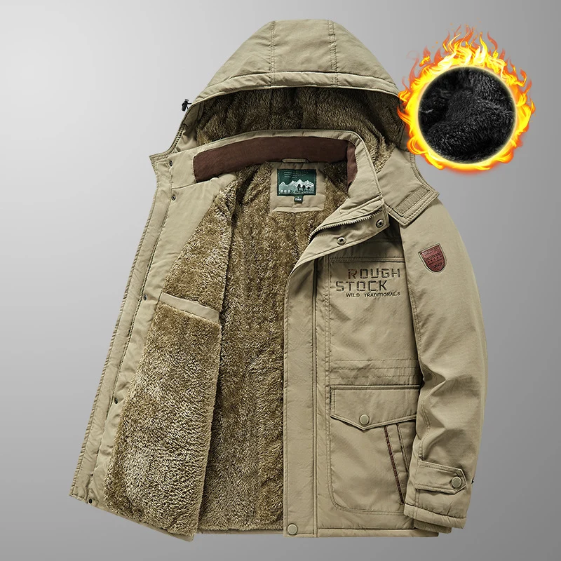Herren wärmender gefütterter Kapuzenparka mit durchgehendem Teddyfleecefutter und Utility‑Taschen Nord Taschen