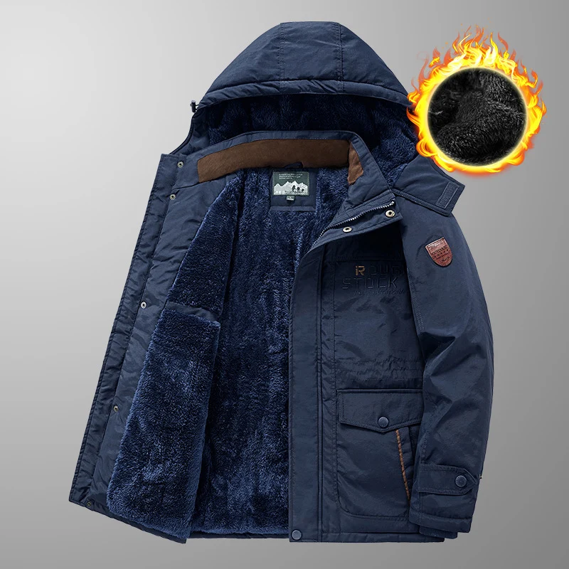 Herren wärmender gefütterter Kapuzenparka mit durchgehendem Teddyfleecefutter und Utility‑Taschen Nord Taschen
