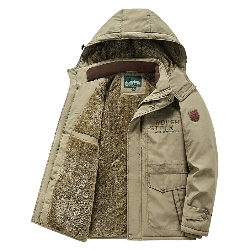 Herren wärmender gefütterter Kapuzenparka mit durchgehendem Teddyfleecefutter und Utility‑Taschen Nord Taschen