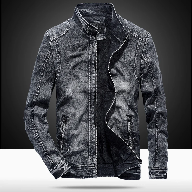 Herren vintagegewaschener Denimblouson mit Stehkragen und verdecktem Reißverschluss Nord Taschen