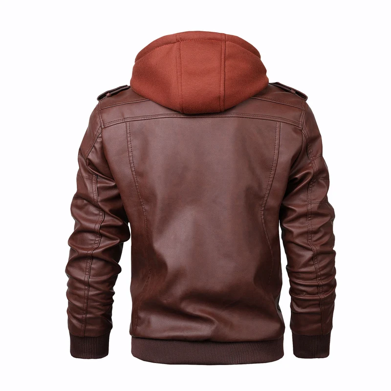 Herren Vintage-inspirierte Kunstleder-Bomber mit abtrennbarer Kapuzenblende und diagonalem Reißverschluss-Detail Nord Taschen