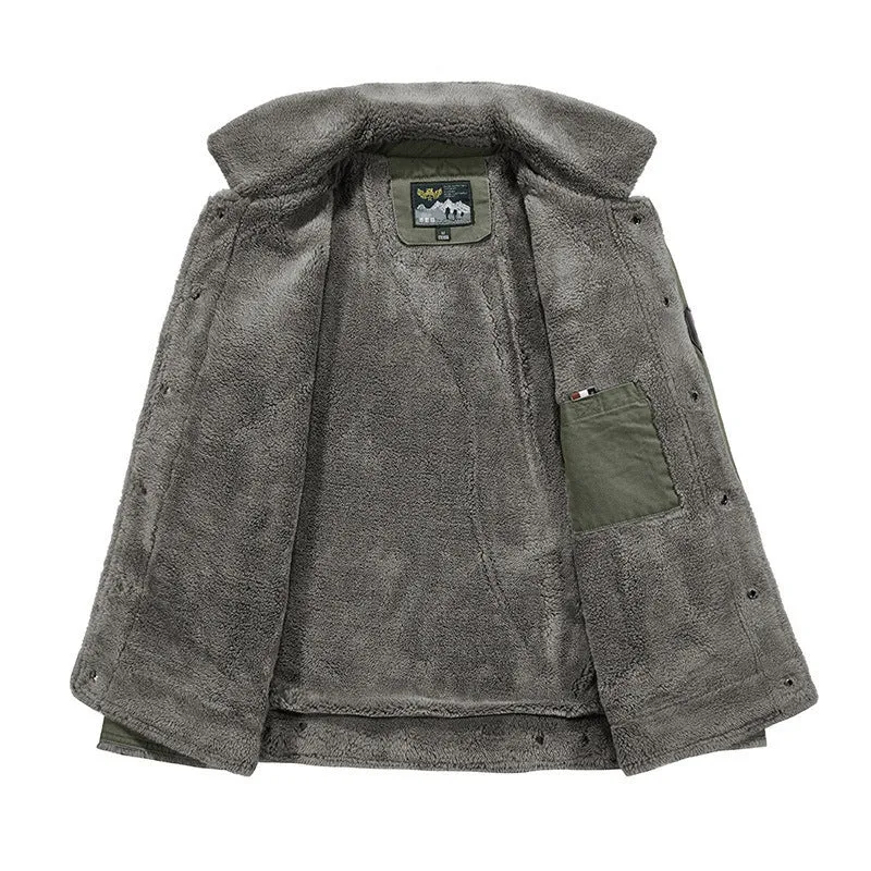 Herren Vintage-inspirierte Canvas-Workerjacke mit Vollfutter-Teddy, Brustpatten und Multifunktions-Taschen Nord Taschen