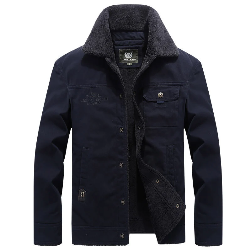 Herren Vintage-inspirierte Canvas-Workerjacke mit Vollfutter-Teddy, Brustpatten und Multifunktions-Taschen Nord Taschen
