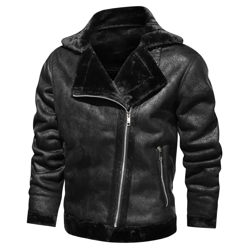 Herren Velours-Imitat-Bikerjacke mit hohem Kragen und wärmender Teddy-Innenseite Nord Taschen