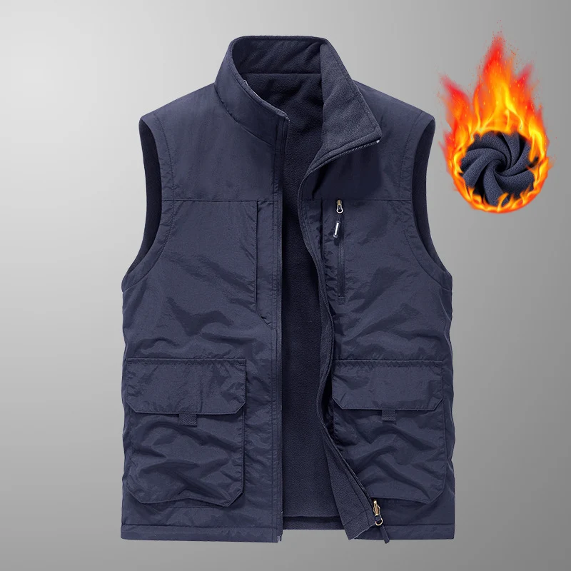 Herren Utility-Weste mit Teddyfleece-Futter, Multifunktionstaschen und hohem Stehkragen Nord Taschen