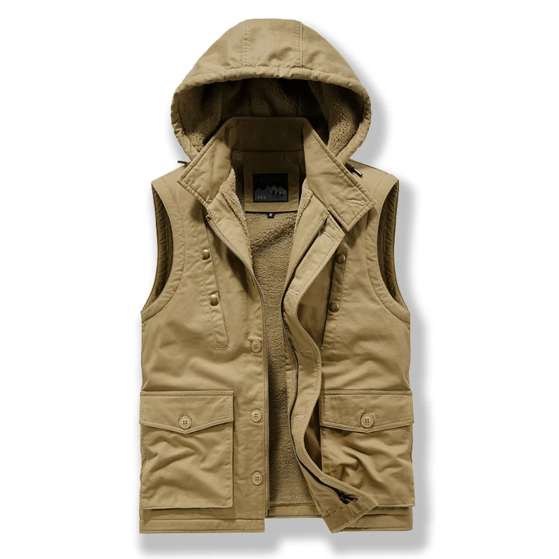 Herren Utility-Weste mit Kapuze, Teddyfutter und Multifunktionstaschen Nord Taschen