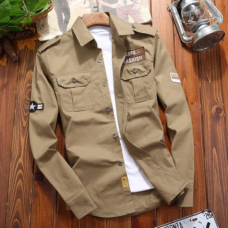 Herren Utility-Hemdjacke mit Schulterpatten, aufgesetzten Brustpattentaschen und Patch‑Applikationen Nord Taschen