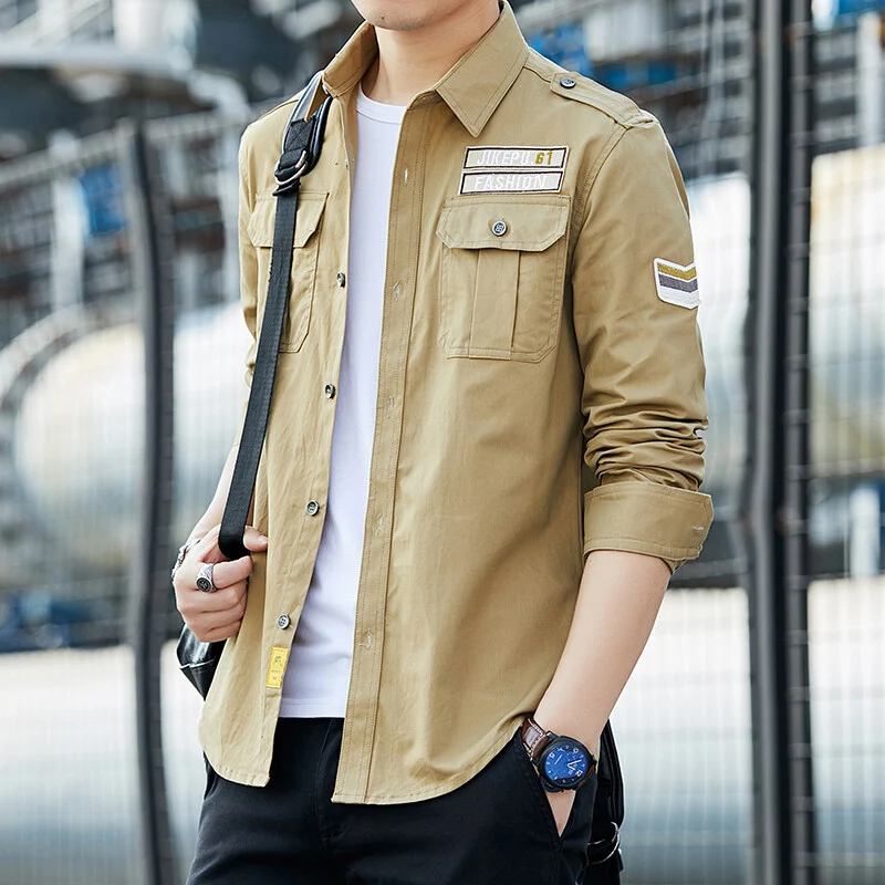 Herren Utility-Hemd mit Brustpattentaschen, Schulterpatten und Stickpatches Nord Taschen