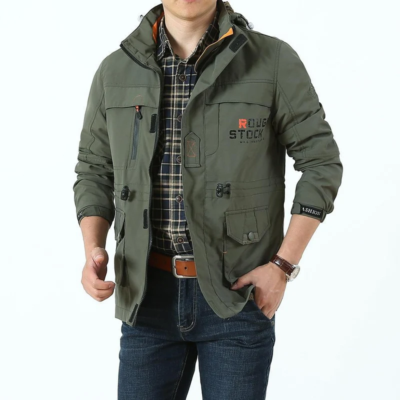 Herren Utility-Fieldjacke mit Kapuze, Multifunktionstaschen und Taillenzug Nord Taschen