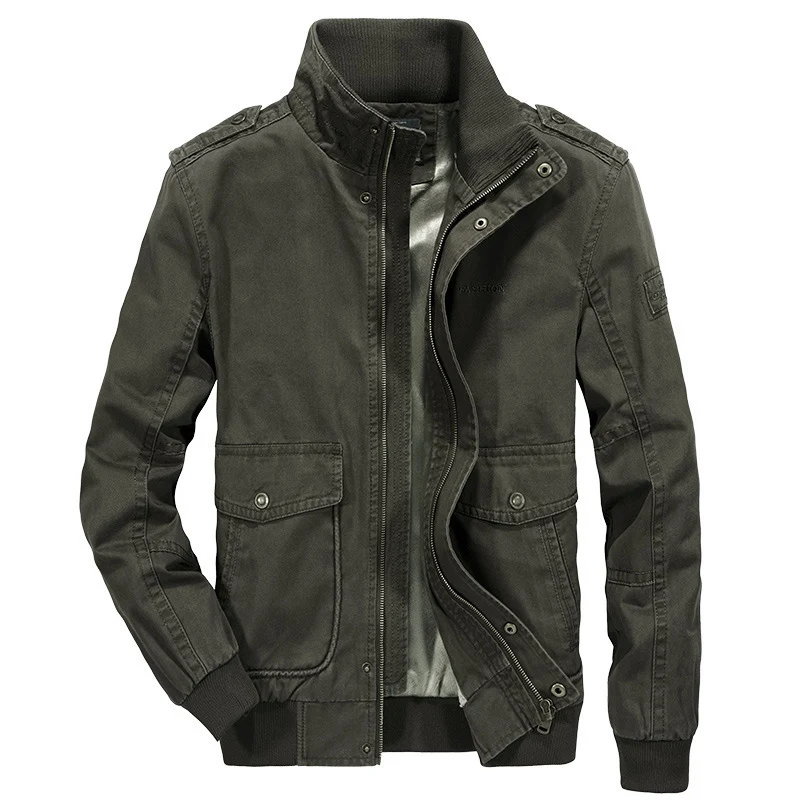 Herren Utility-Canvasblouson mit hohem Stehkragen, Schulterpatten und doppelter Frontöffnung Nord Taschen