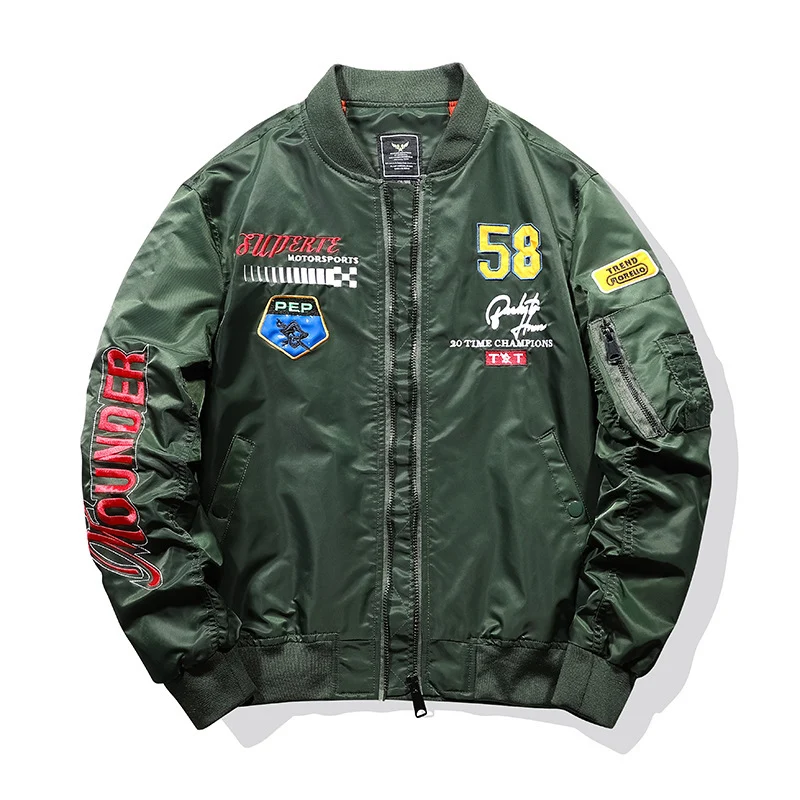 Herren Utility-Bomberjacke im Fliegerstil mit Ärmel-Taschen und Stickpatches Nord Taschen
