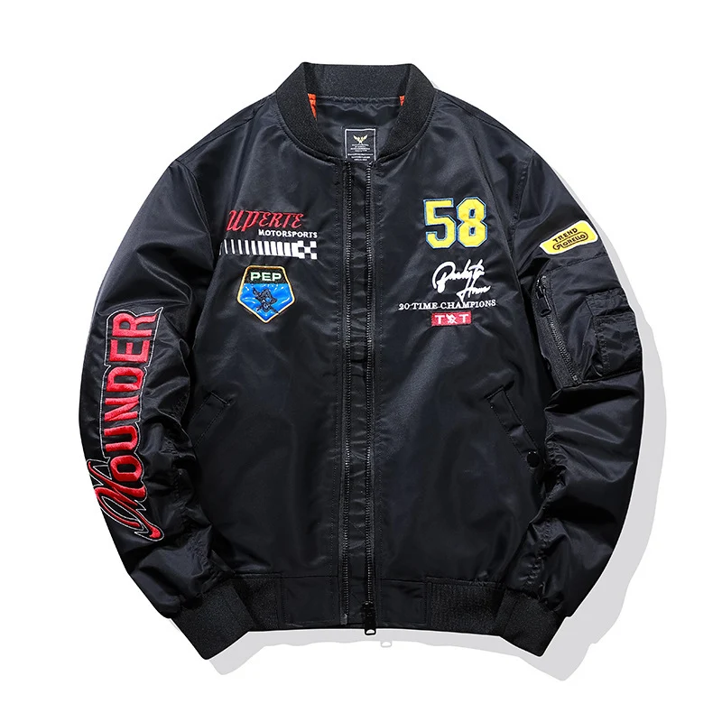 Herren Utility-Bomberjacke im Fliegerstil mit Ärmel-Taschen und Stickpatches Nord Taschen