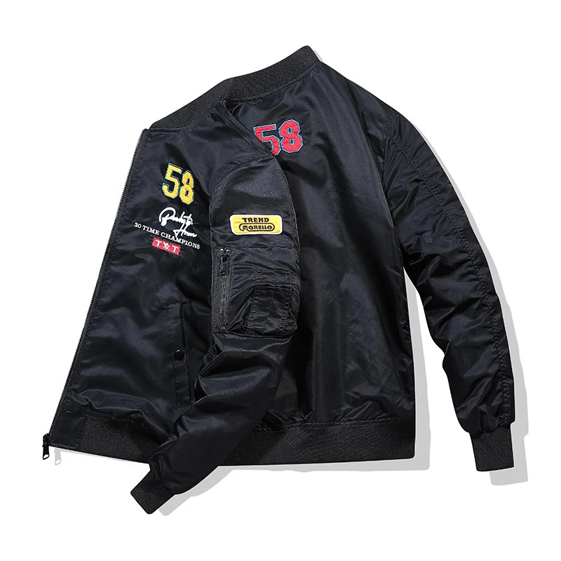 Herren Utility-Bomberjacke im Fliegerstil mit Ärmel-Taschen und Stickpatches Nord Taschen