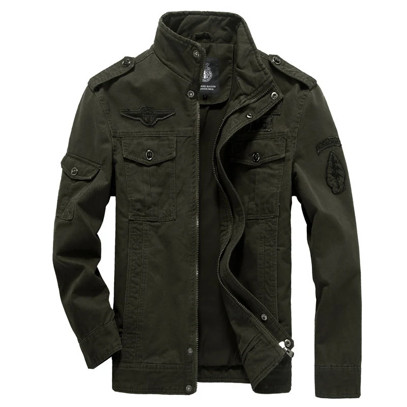 Herren Urbaner Canvas‑Militärblouson mit hohem Kragen, Schulterepauletten und Multifunktions‑Taschen Nord Taschen