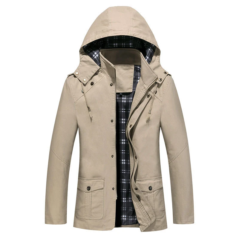 Herren Urbaner Baumwoll‑Hoodie‑Blouson mit Kapuze, kariertem Innenfutter und aufgesetzten Pattentaschen Nord Taschen