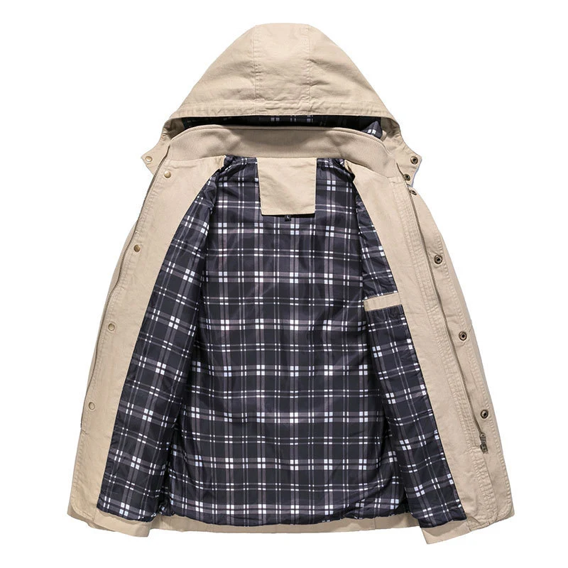 Herren Urbaner Baumwoll‑Hoodie‑Blouson mit Kapuze, kariertem Innenfutter und aufgesetzten Pattentaschen Nord Taschen