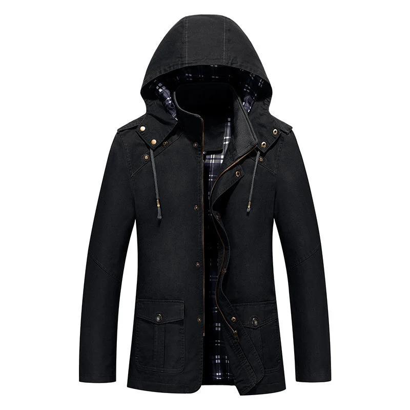 Herren Urbaner Baumwoll‑Hoodie‑Blouson mit Kapuze, kariertem Innenfutter und aufgesetzten Pattentaschen Nord Taschen
