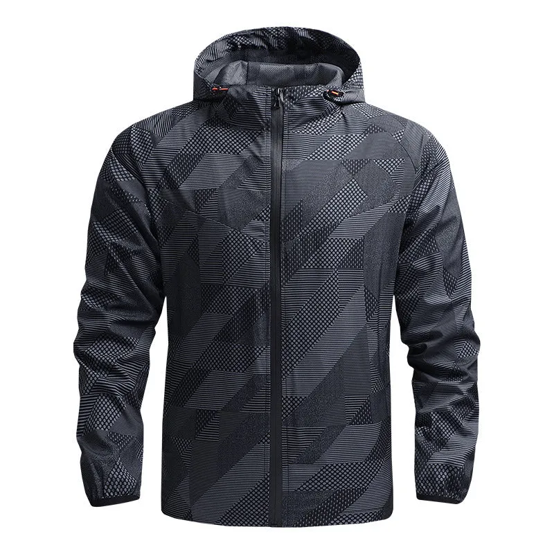 Herren Ultraleichte atmungsaktive Windjacke mit Kapuze und reflektierendem Geometrie-Print Nord Taschen