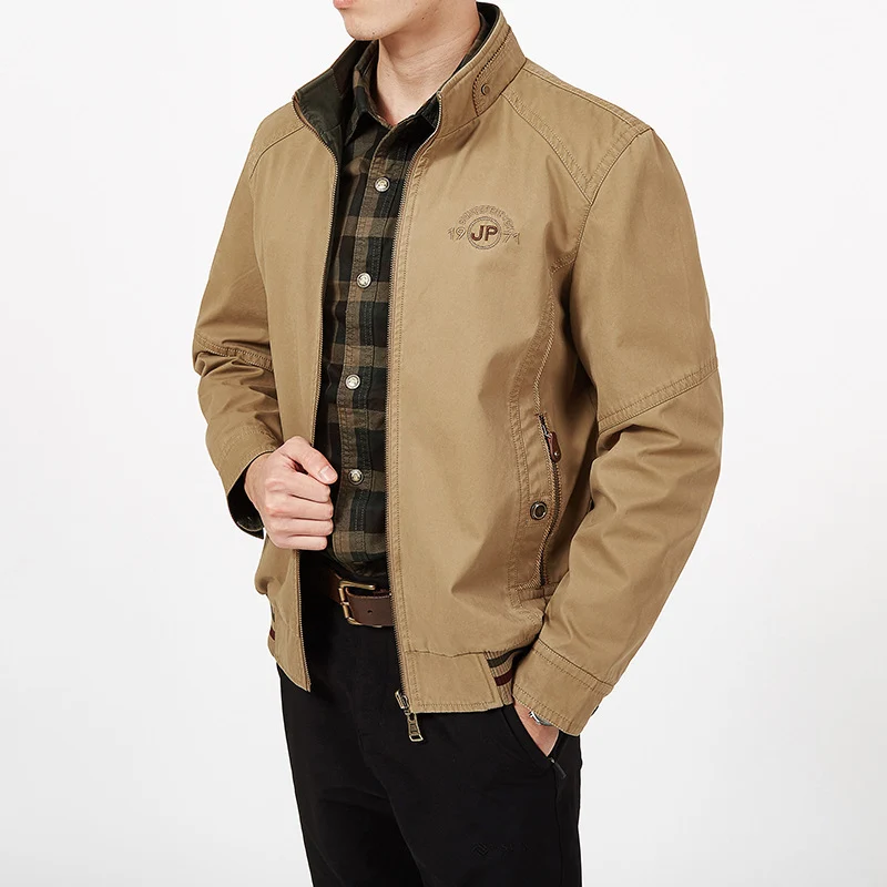 Herren Übergangs-Fieldjacke aus gewachstem Canvas mit Stehkragen und verdecktem Reißverschluss Nord Taschen