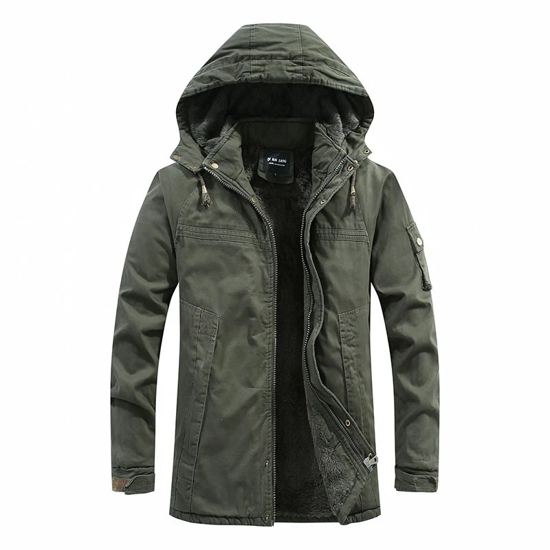 Herren Thermo-Parka aus robustem Canvas mit Teddyfleece-Innenfutter, Kapuze und Ärmeltasche Nord Taschen