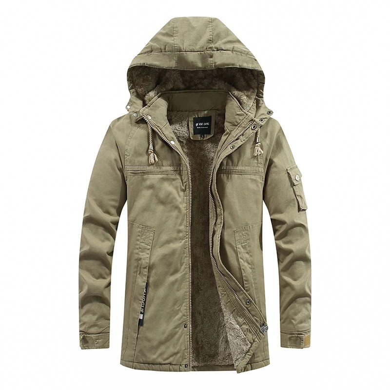 Herren Thermo-Parka aus robustem Canvas mit Teddyfleece-Innenfutter, Kapuze und Ärmeltasche Nord Taschen