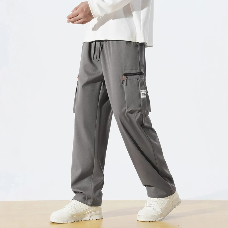 Herren Locker geschnittene Utility‑Cargohose mit Tunnelzugbund, Reißverschluss‑Beintaschen & geradem Bein Nord Taschen
