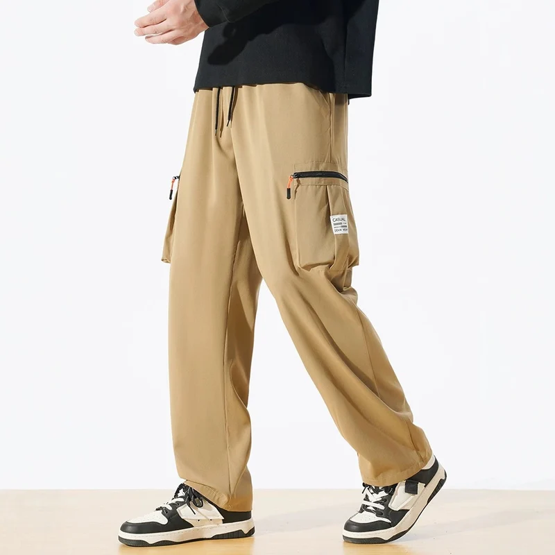 Herren Locker geschnittene Utility‑Cargohose mit Tunnelzugbund, Reißverschluss‑Beintaschen & geradem Bein Nord Taschen