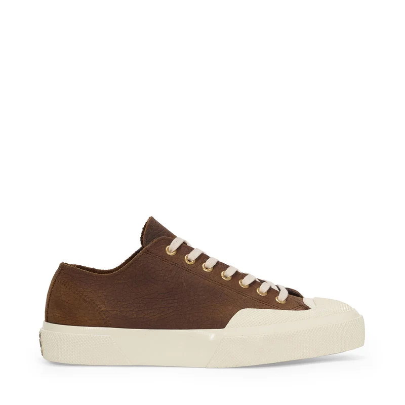 2432 WORKS ELEPHANT TUMBLED LEATHER - Sneakers - Low Cut - Unisex - Umber Brown-Off White