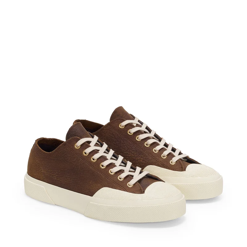 2432 WORKS ELEPHANT TUMBLED LEATHER - Sneakers - Low Cut - Unisex - Umber Brown-Off White