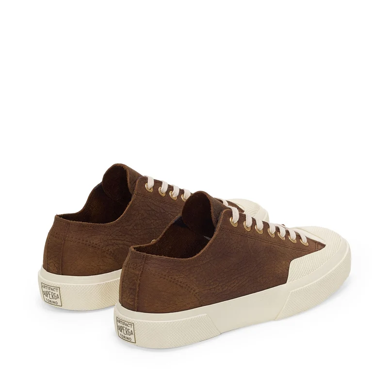 2432 WORKS ELEPHANT TUMBLED LEATHER - Sneakers - Low Cut - Unisex - Umber Brown-Off White