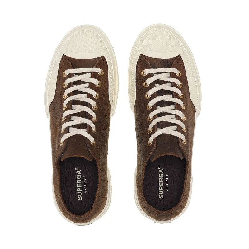 2432 WORKS ELEPHANT TUMBLED LEATHER - Sneakers - Low Cut - Unisex - Umber Brown-Off White
